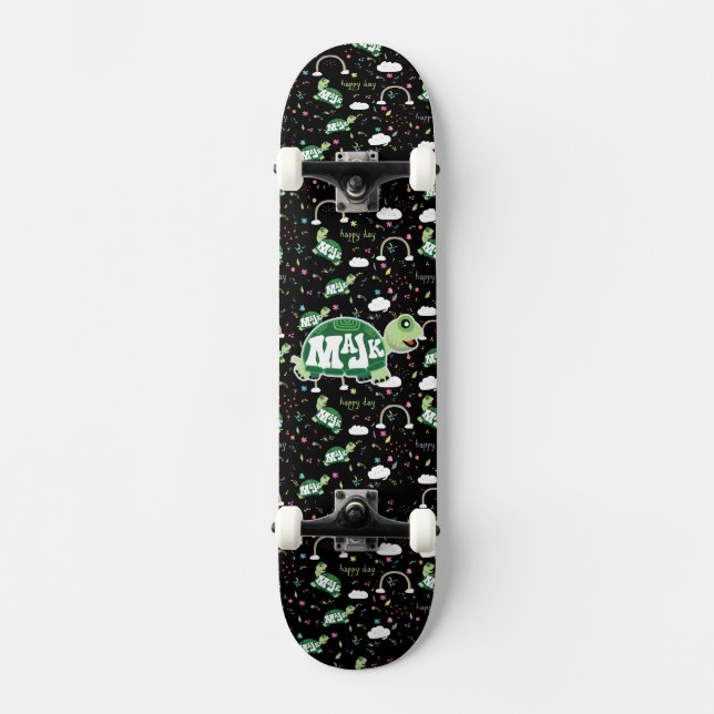 "Happy Day" Assembled black with turtle/rainbows Skateboard (Front)