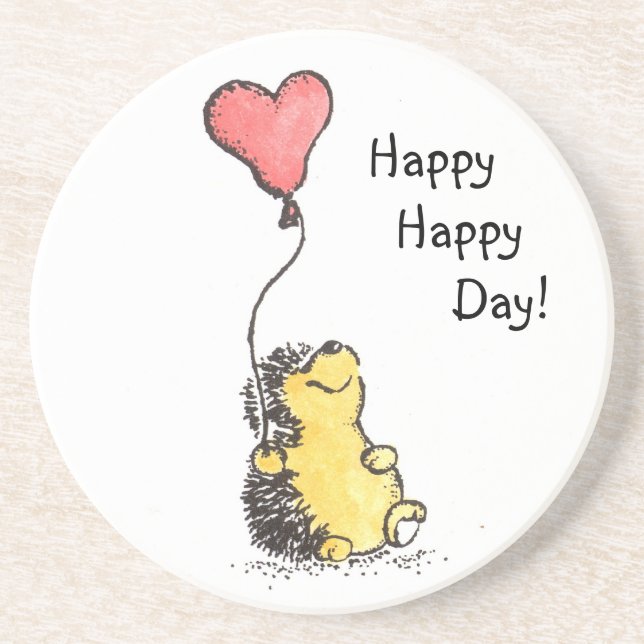 Happy Day Hedgehog Sandstone Coaster (Front)