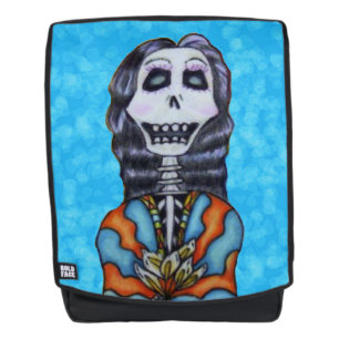 Happy Day of Dead Colorful Lady Skeleton Flowers Backpack