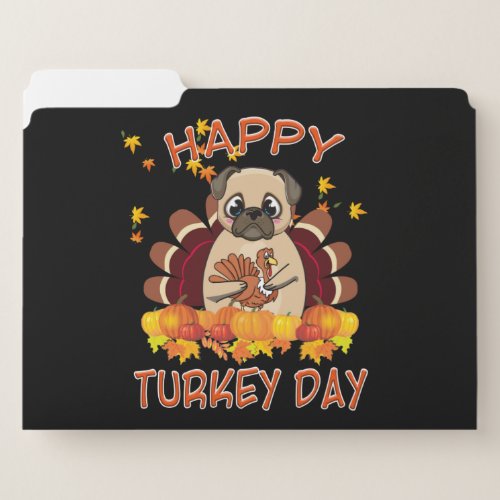 Happy day of pug dogs and turkey in autumn file folder