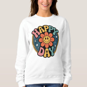 Happy Day Retro Flower Smiley Face Groovy 70s Vibe Sweatshirt