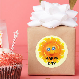 HAPPY DAY, SUNSHINE SMILE, CLASSIC ROUND STICKER