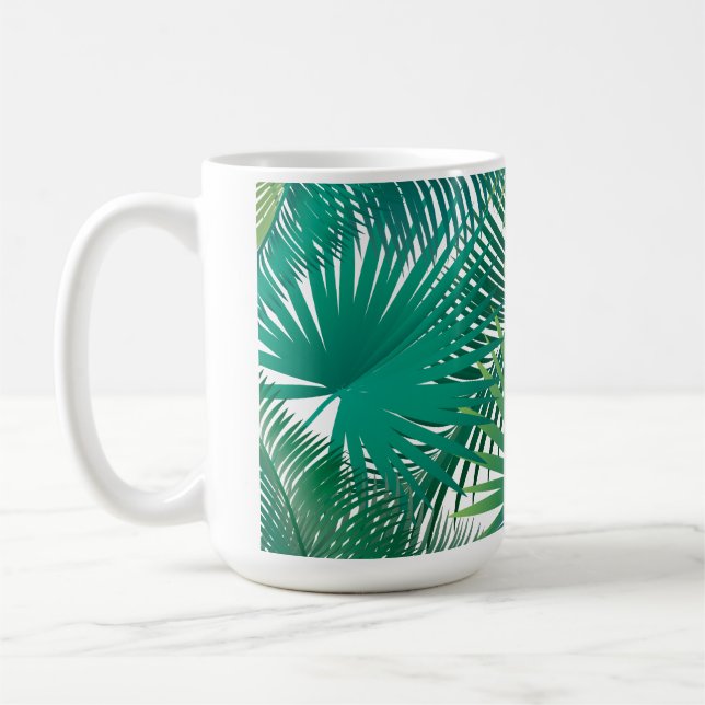 Happy Day Travel Tropical palm tree leaves Jungle Coffee Mug (Left)