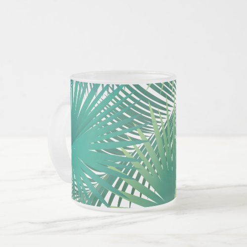 Happy Day Travel Tropical palm tree leaves Jungle Frosted Glass Coffee Mug