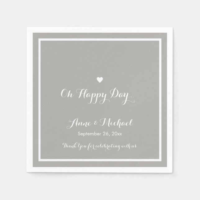 Happy Day Wedding gray reception party Paper Napkins (Front)