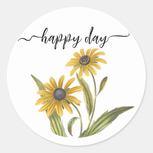 Happy Day Yellow Daisy Motivational Friend Teacher Classic Round Sticker