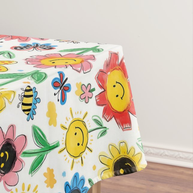 Happy Days - Cheerful Flower and Friends Pattern Tablecloth (In Situ)