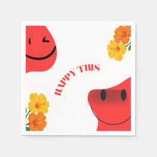 Happy Days Cute Red Faces & Floral Party Napkin