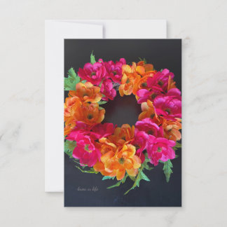 Happy Days - Pink & Orange Floral Wreath  Note Card