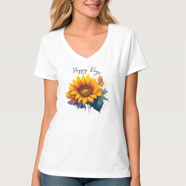 Happy Days Quote with Sunflower  T-Shirt (Front)