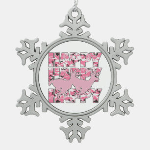 Happy Deer Pink Camouflage Xmas Snowflake Ornament