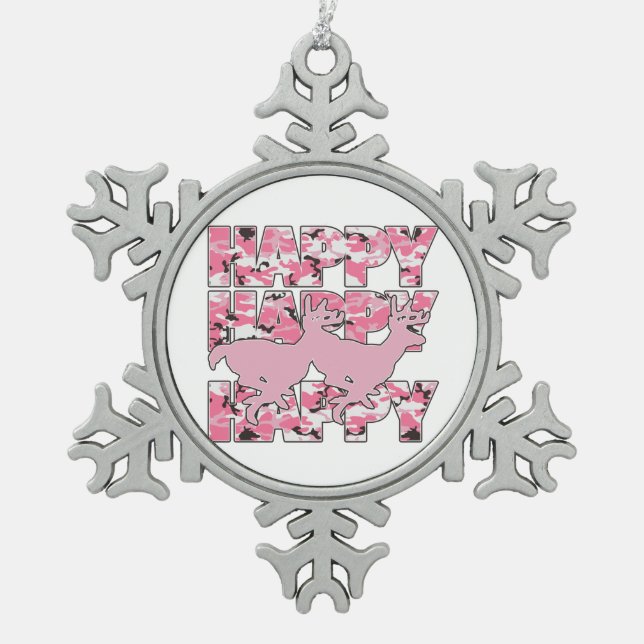 Happy Deer Pink Camouflage Xmas Snowflake Ornament (Front)