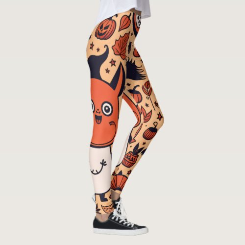 Happy Demon Halloween Pumpkins Bats Leggings