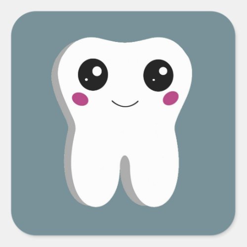 Happy Dental Tooth Cute Drawing  Square Sticker
