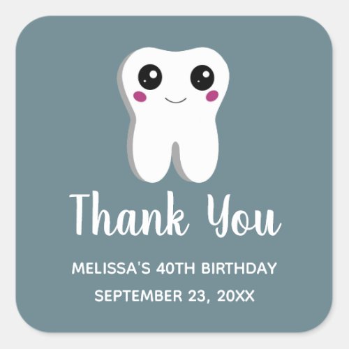 Happy Dental Tooth Cute Drawing Thank You Birthday Square Sticker