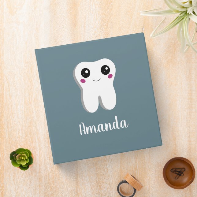 Happy Dental Tooth Smiling Cute Drawing 3 Ring Binder (In Situ)
