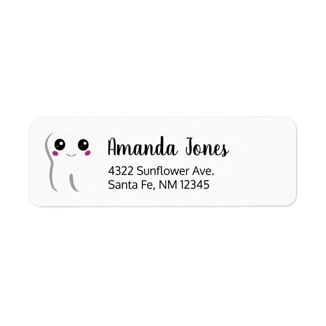 Happy Dental Tooth Smiling Cute Drawing Address Label (Front)