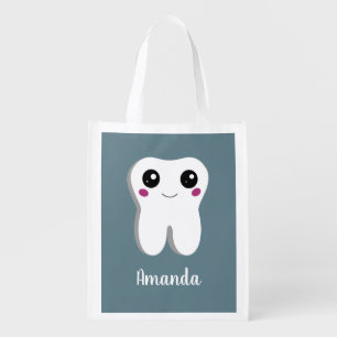 Happy Dental Tooth Smiling Cute Drawing Grocery Bag