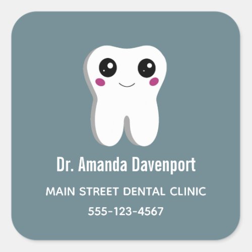 Happy Dental Tooth Smiling Cute Drawing Square Sticker