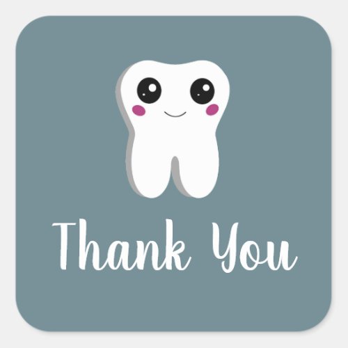 Happy Dental Tooth Smiling Cute Drawing Square Sticker