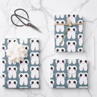 Happy Dental Tooth Smiling Cute Pattern Wrapping Paper Sheets