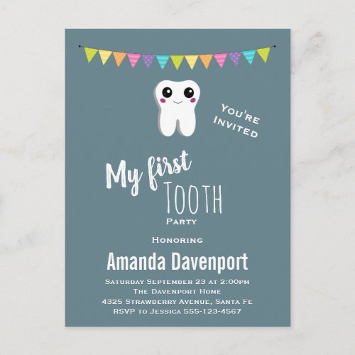 Happy Dental Tooth Smiling My First Tooth Party Invitation Postcard