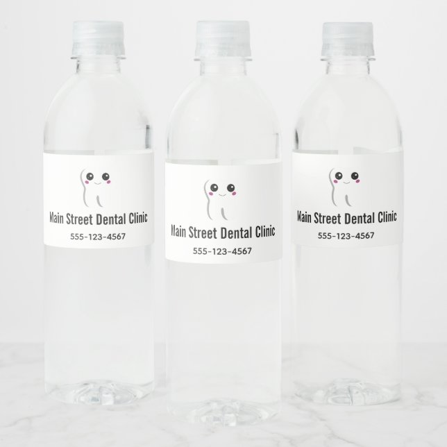 Happy Dental Tooth Smiling Water Bottle Water Bottle Label (Bottles)