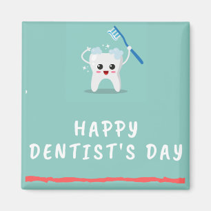Happy dentist's day white text teal magnet