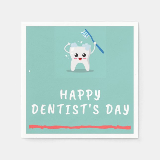 Happy dentist's day white text teal napkins (Front)