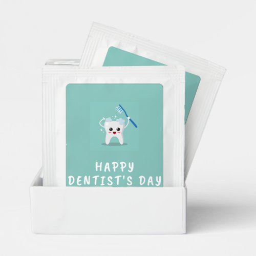 Happy dentists day white text teal tea bag drink mix