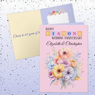 Happy Diamond Anniversary names flowers pink Card