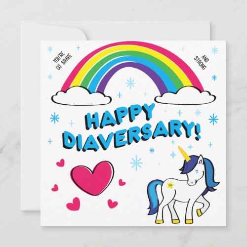 Happy Diaversary Blue Unicorn Card