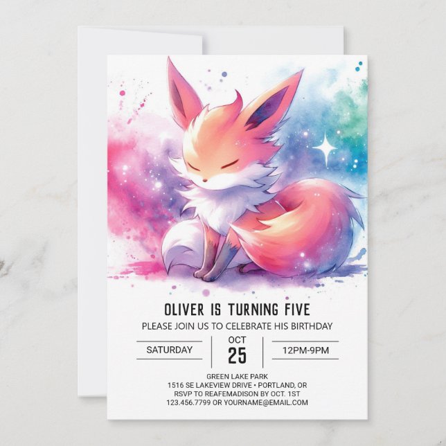 Happy Digital Fox Birthday Invitation (Front)