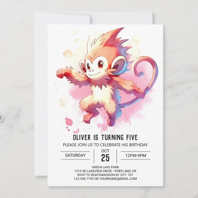 Happy Digital Monkey Birthday Invitation (Front)