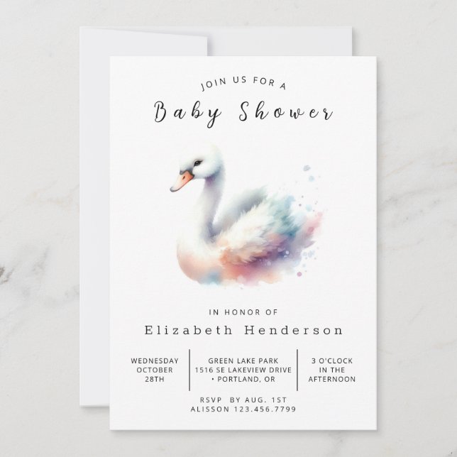 Happy Digital Swan Baby Shower Invitation (Front)