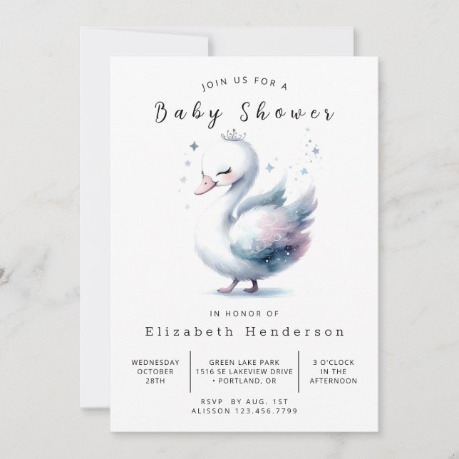 Happy Digital Swan Baby Shower Invitation (Front)