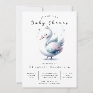 Happy Digital Swan Baby Shower Invitation