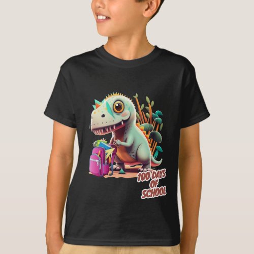 Happy Dino Dinosaur 100 days of school left T_Shirt