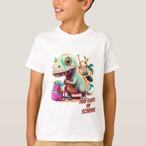 Happy Dino Dinosaur 100 days of school left  T_Shirt