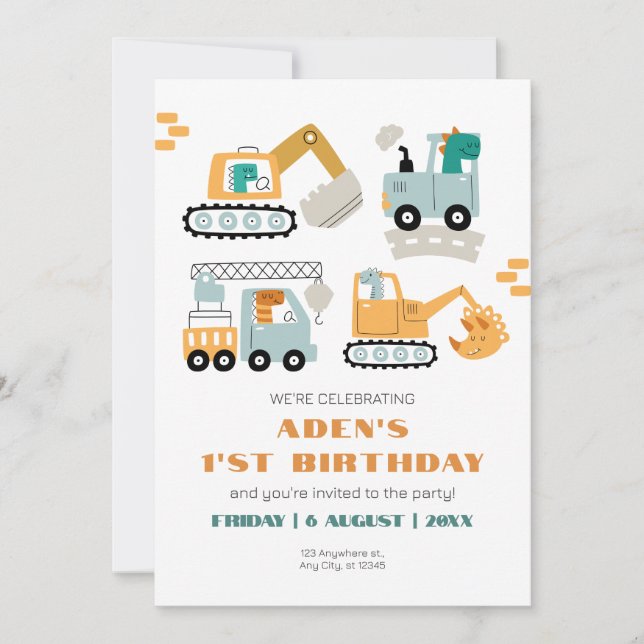 Happy Dino Party 1'st Birthday Invitation (Front)