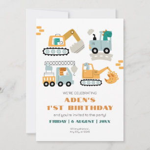 Happy Dino Party 1'st Birthday Invitation