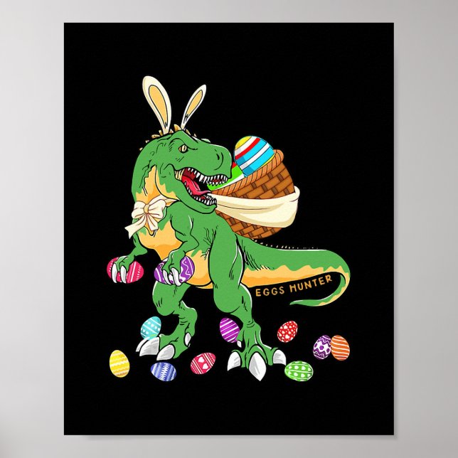 Happy Dinosaur Easter T rex Dino Lover Basket Boy Poster (Front)