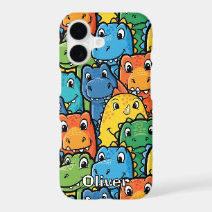 Happy Dinosaur Faces Crowded Pattern iPhone 17 Case
