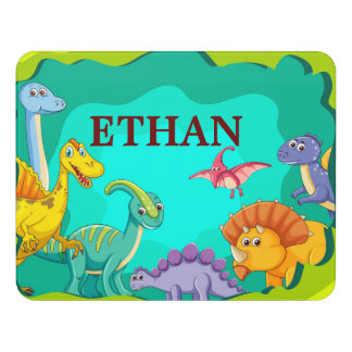 Happy Dinosaur family and name Kids door sign