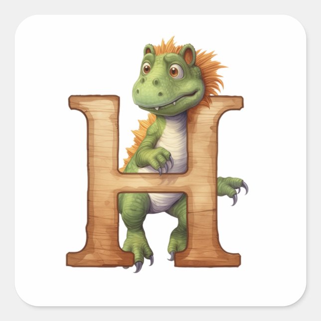 Happy Dinosaur in the Letter H Square Sticker (Front)