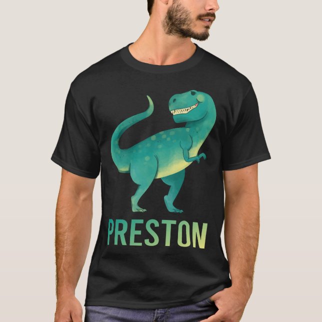Happy Dinosaur - Preston Name T-Shirt (Front)