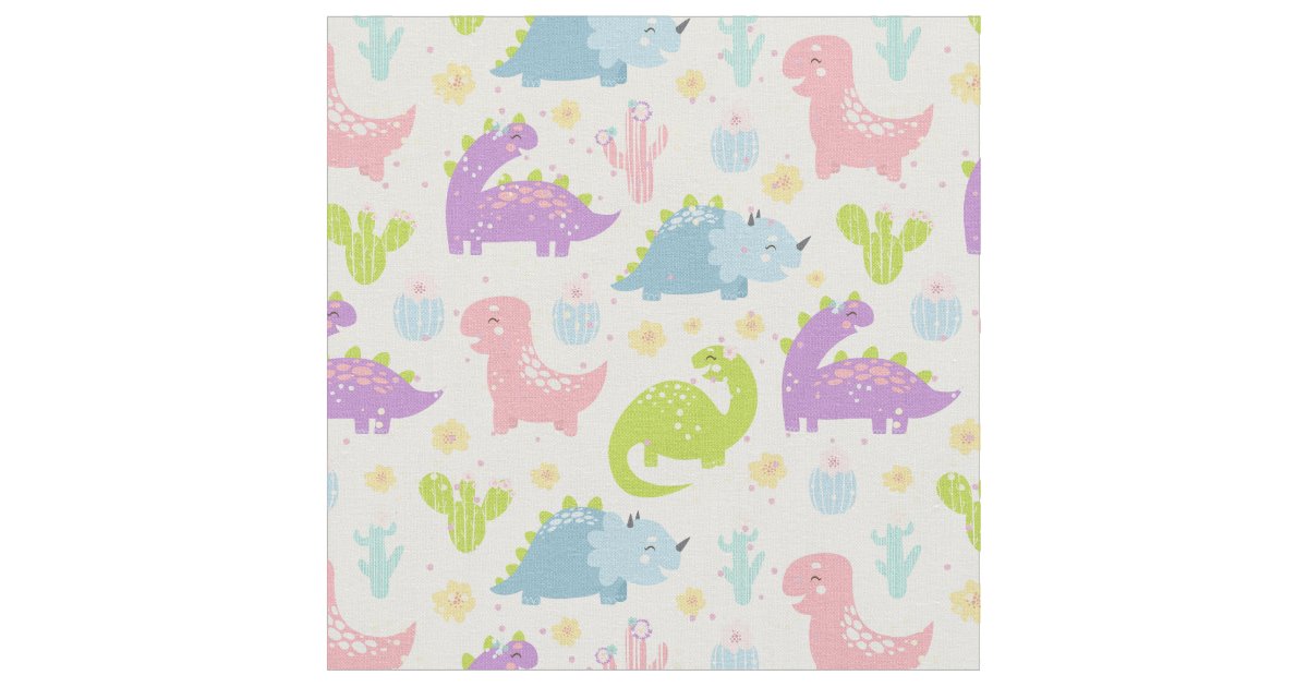 Happy Dinosaur print fabric | Zazzle