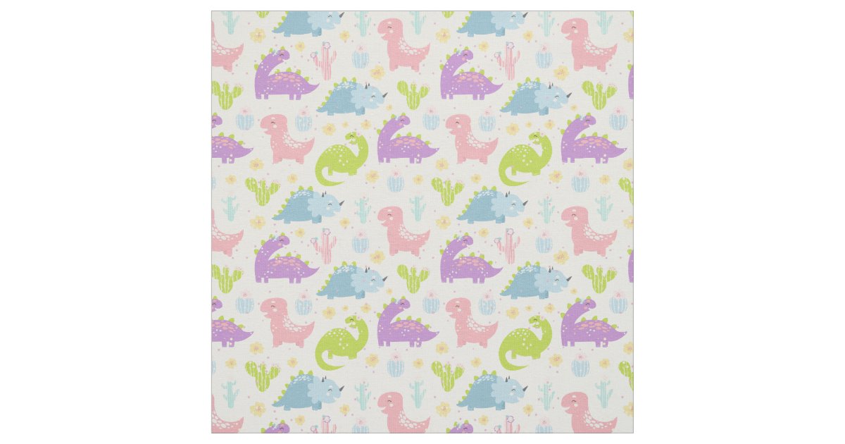 Happy Dinosaur print fabric | Zazzle