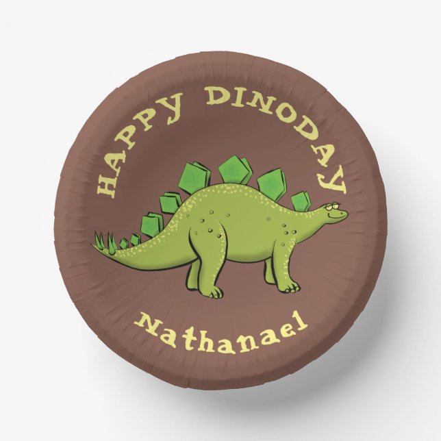 Happy dinosaur stegosaurus cartoon paper bowls (Front)