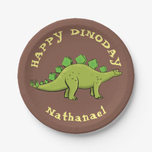 Happy dinosaur stegosaurus cartoon paper plates